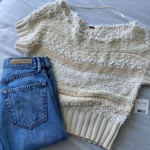 Cream Comb Free People Short-sleeved Sweater Top